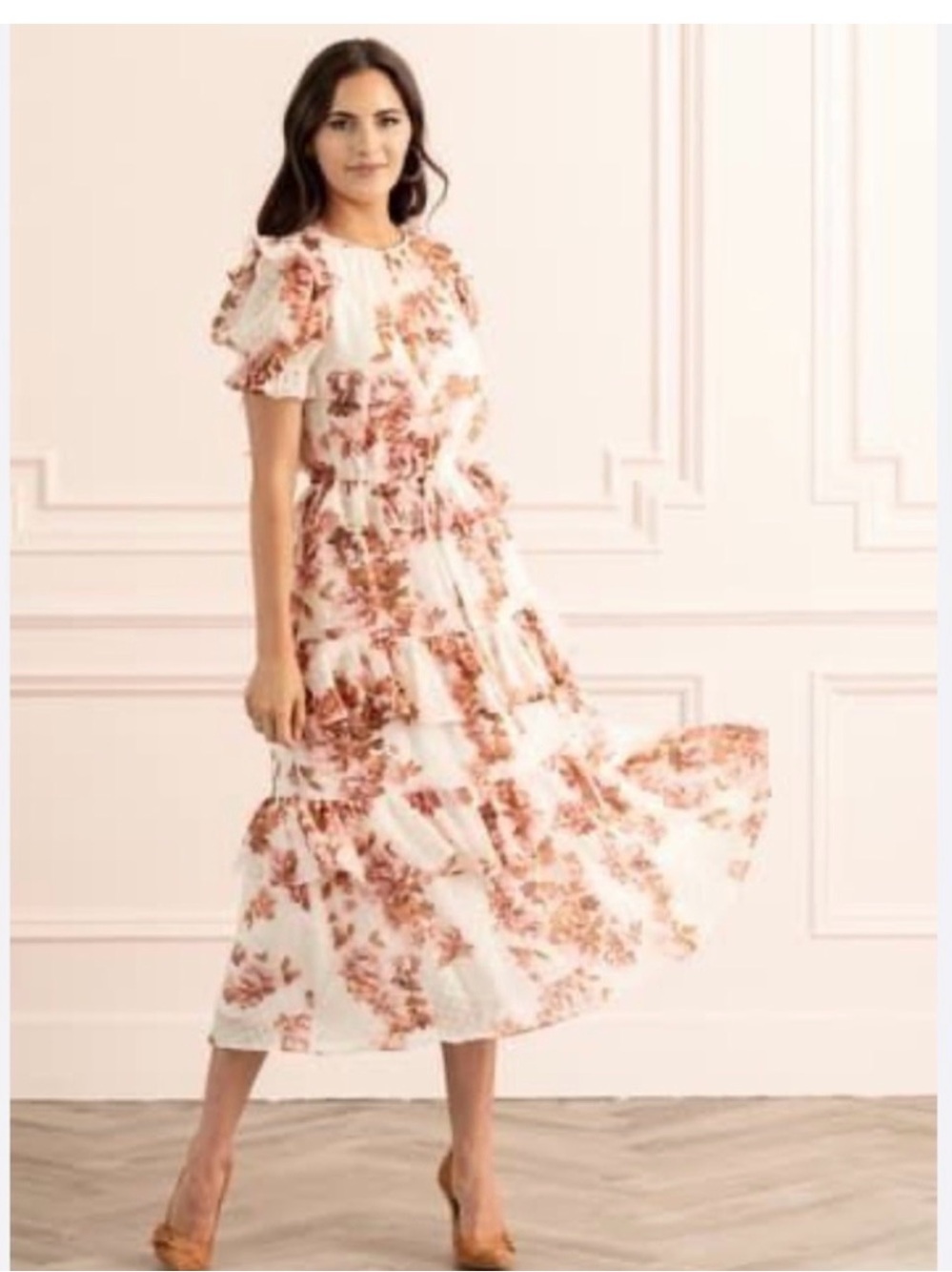 Rachel Parcell White Maxi Dress with Rust Floral Print